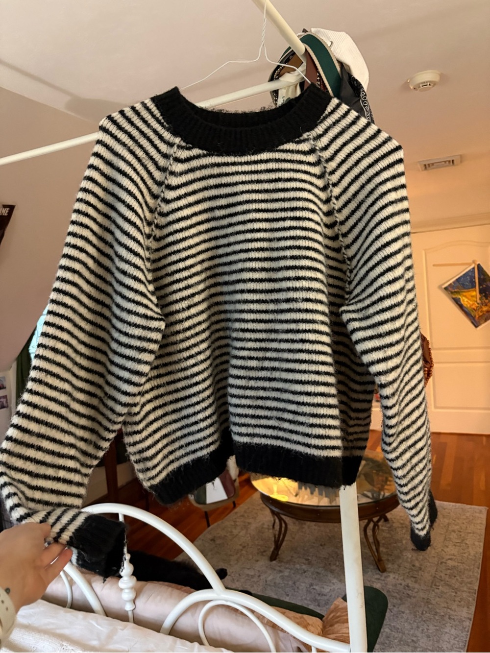 American Eagle Striped Sweater Black and White
